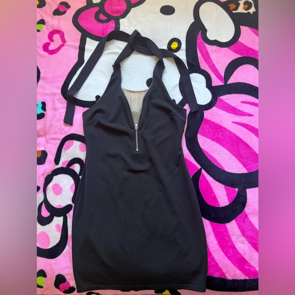 black Sabora halter dress with zip front